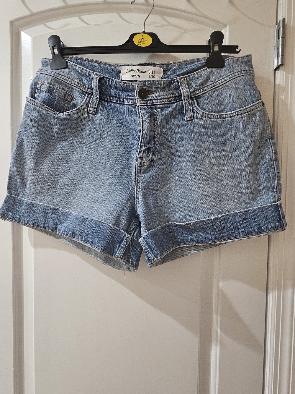 Ladies Light Blue Rolled Hem Denim Shorts